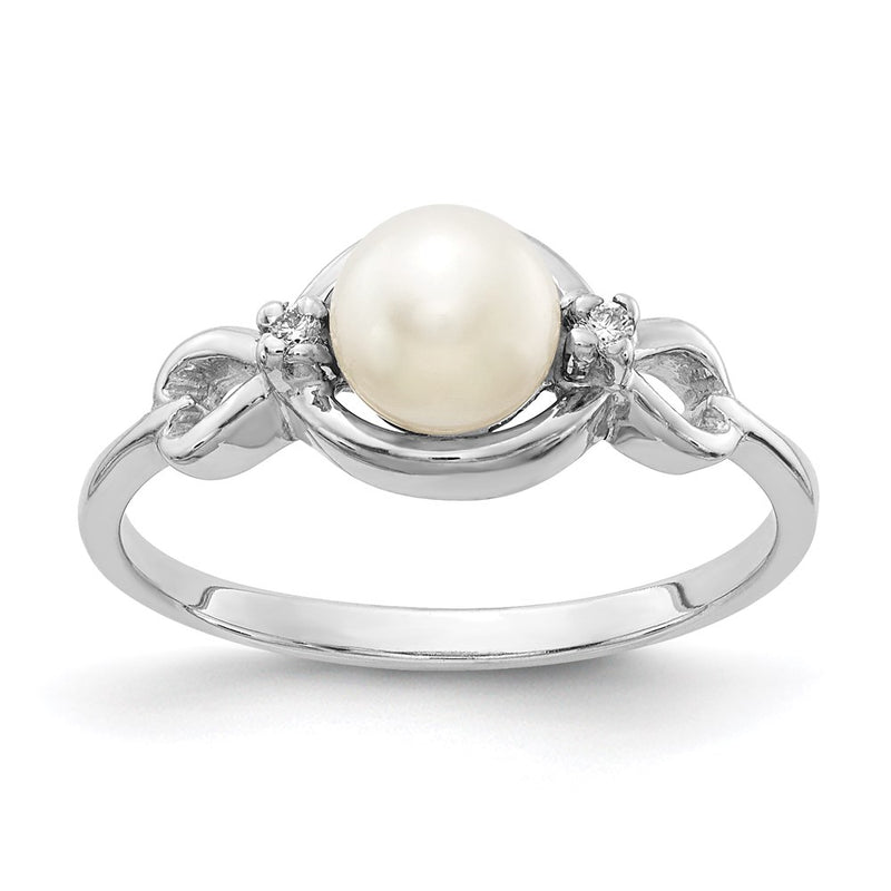 14k White Gold FW Cultured Pearl & Real Diamond Ring