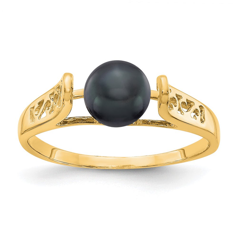 14K Yellow Gold 6mm Black FW Cultured Pearl ring