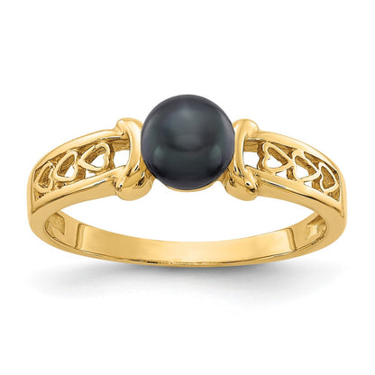 14K Yellow Gold 5.5mm Black FW Cultured Pearl ring