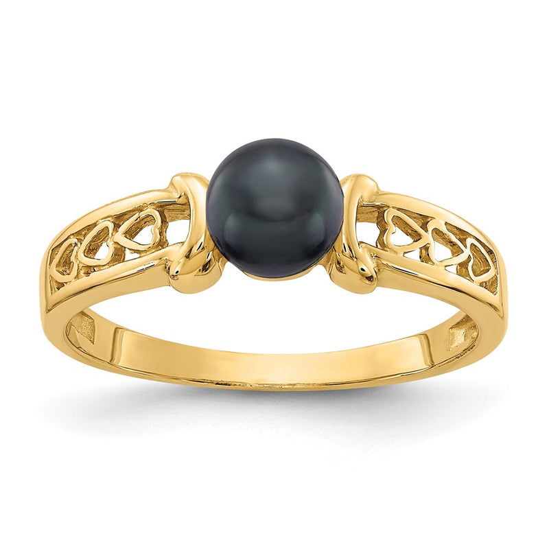 14K Yellow Gold 5.5mm Black FW Cultured Pearl ring