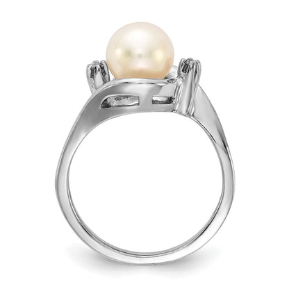 14k White Gold 7mm FW Cultured Pearl A Real Diamond ring