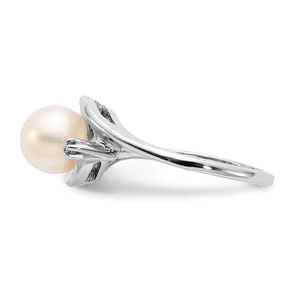 14k White Gold 7mm FW Cultured Pearl A Real Diamond ring