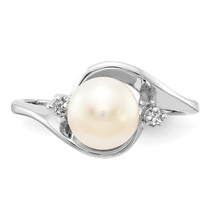 14k White Gold 7mm FW Cultured Pearl A Real Diamond ring