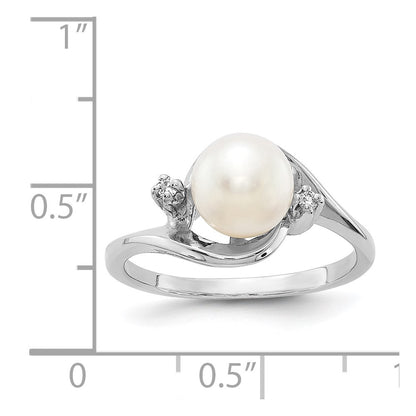 14k White Gold 7mm FW Cultured Pearl A Real Diamond ring