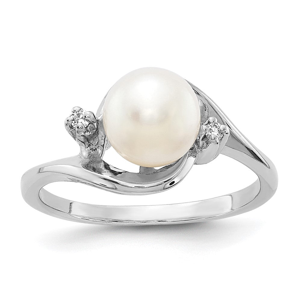14k White Gold 7mm FW Cultured Pearl A Real Diamond ring