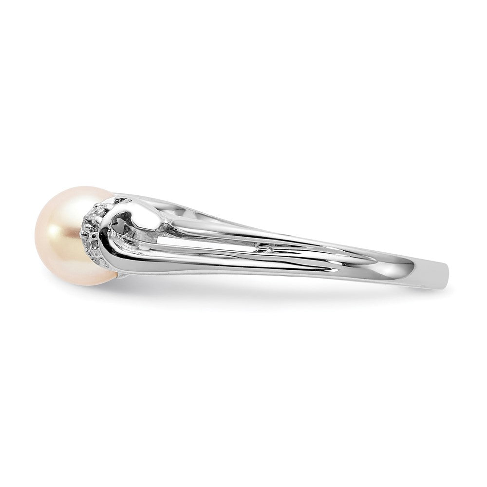 14k White Gold 6mm FW Cultured Pearl AA Real Diamond Ring