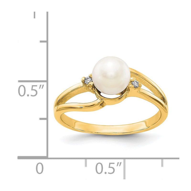 14K Yellow Gold 6mm FW Cultured Pearl A Real Diamond ring
