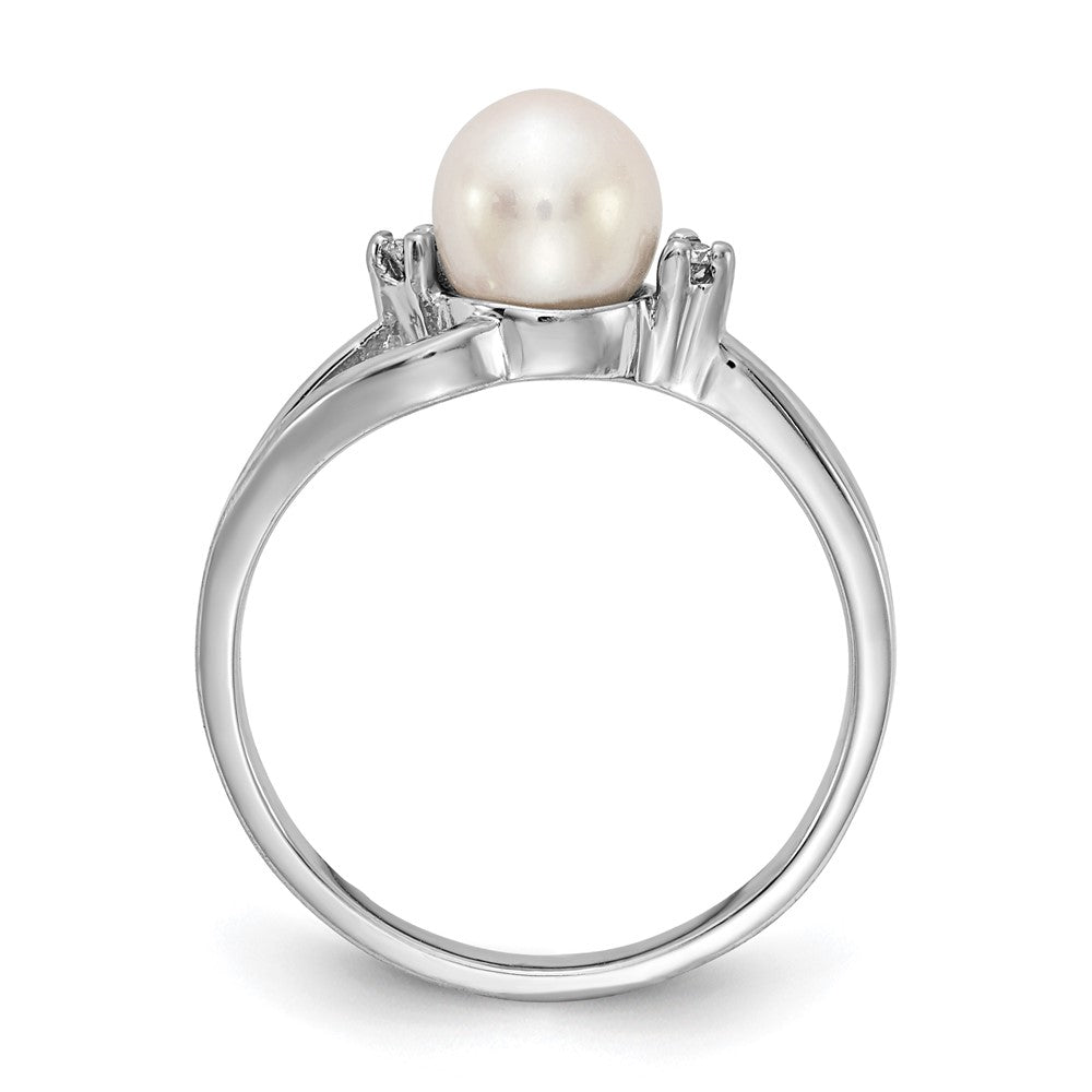 14k White Gold 6mm FW Cultured Pearl AA Real Diamond ring