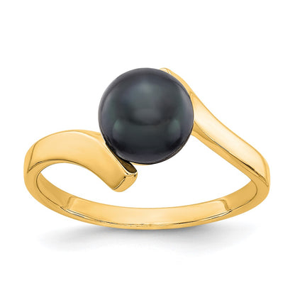 14K Yellow Gold Black FW Cultured Pearl Ring