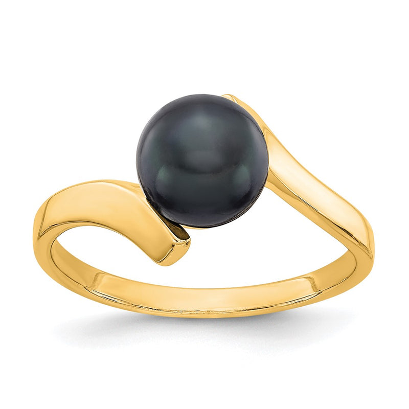 14K Yellow Gold Black FW Cultured Pearl Ring
