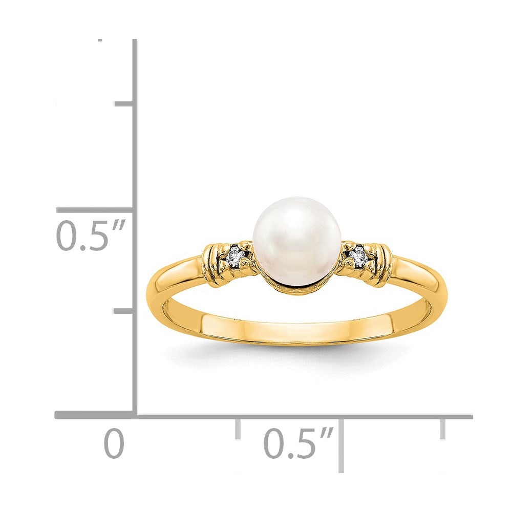 14K Yellow Gold 5mm FW Cultured Pearl VS Real Diamond ring