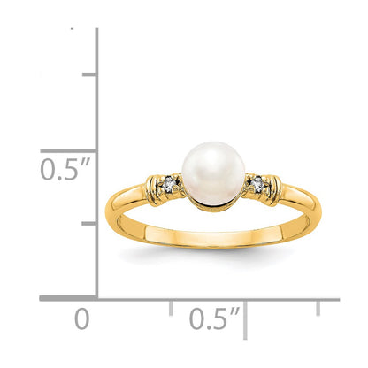 14K Yellow Gold 5mm FW Cultured Pearl VS Real Diamond ring