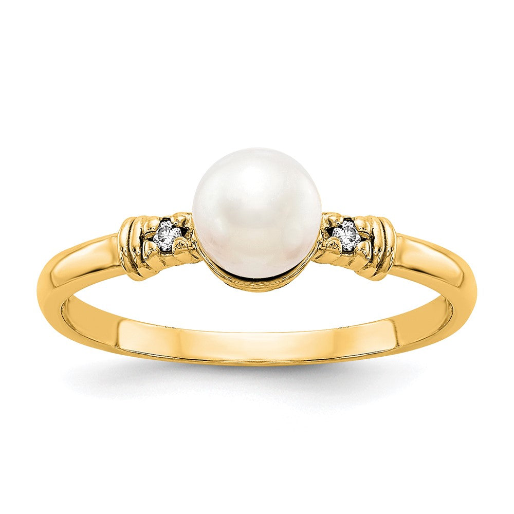 14K Yellow Gold 5mm FW Cultured Pearl VS Real Diamond ring