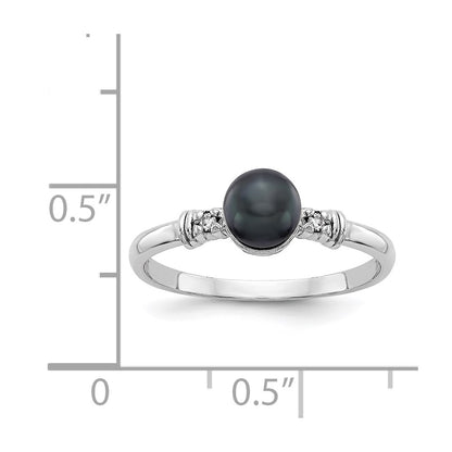 14k White Gold 5mm Black FW Cultured Pearl AAA Real Diamond ring
