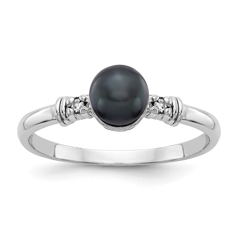 14k White Gold 5mm Black FW Cultured Pearl A Real Diamond ring