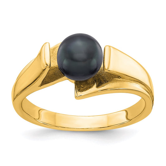 14K Yellow Gold Black FW Cultured Pearl Ring