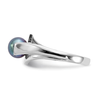 14k White Gold 6mm Black FW Cultured Pearl ring