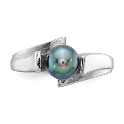 14k White Gold 6mm Black FW Cultured Pearl ring