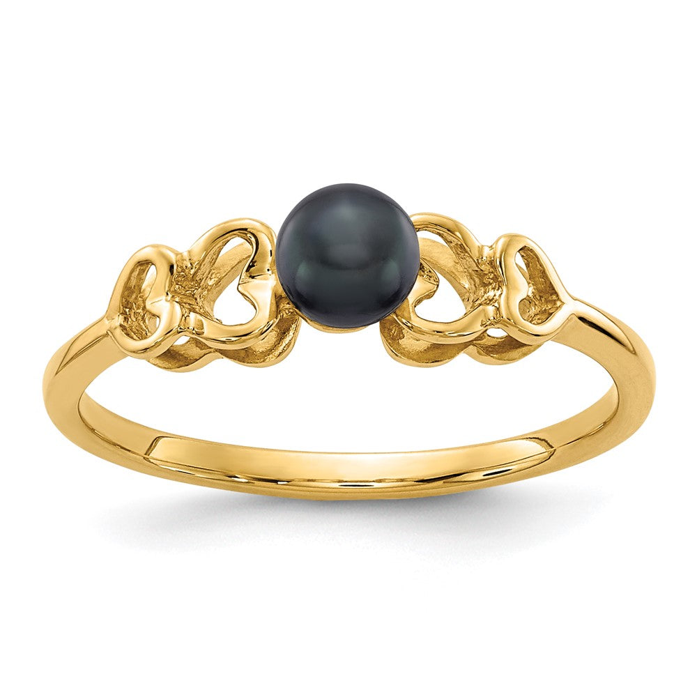 14K Yellow Gold 4mm Black FW Cultured Pearl ring