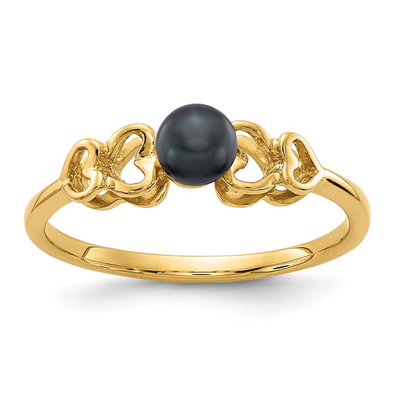 14K Yellow Gold 4mm Black FW Cultured Pearl ring