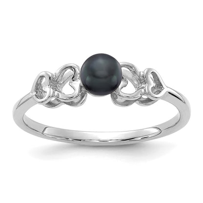 14k White Gold 4mm Black FW Cultured Pearl ring