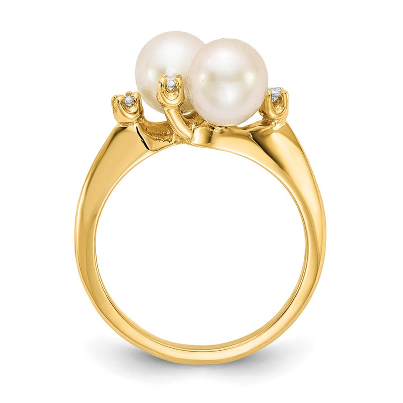 14K Yellow Gold 6mm FW Cultured Pearl A Real Diamond ring