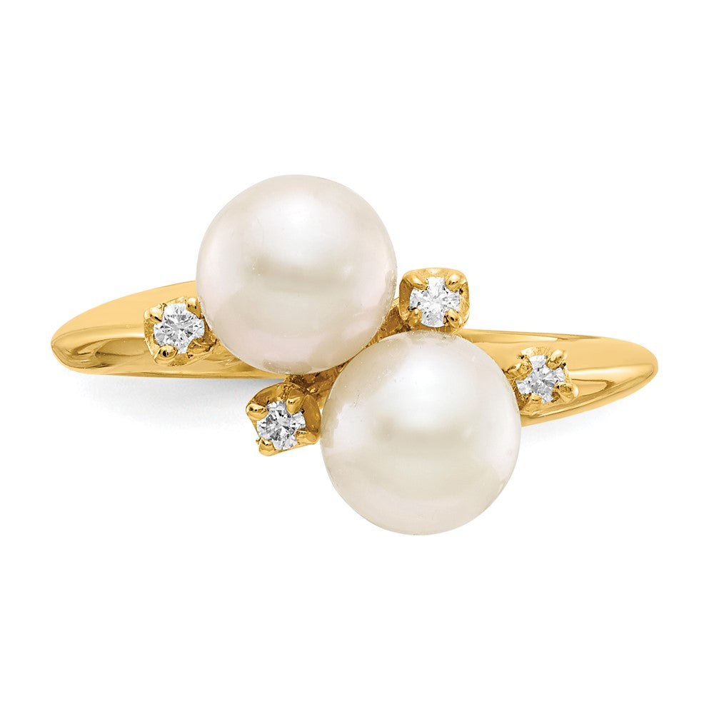14K Yellow Gold 6mm FW Cultured Pearl A Real Diamond ring