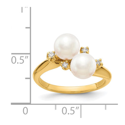 14K Yellow Gold 6mm FW Cultured Pearl A Real Diamond ring