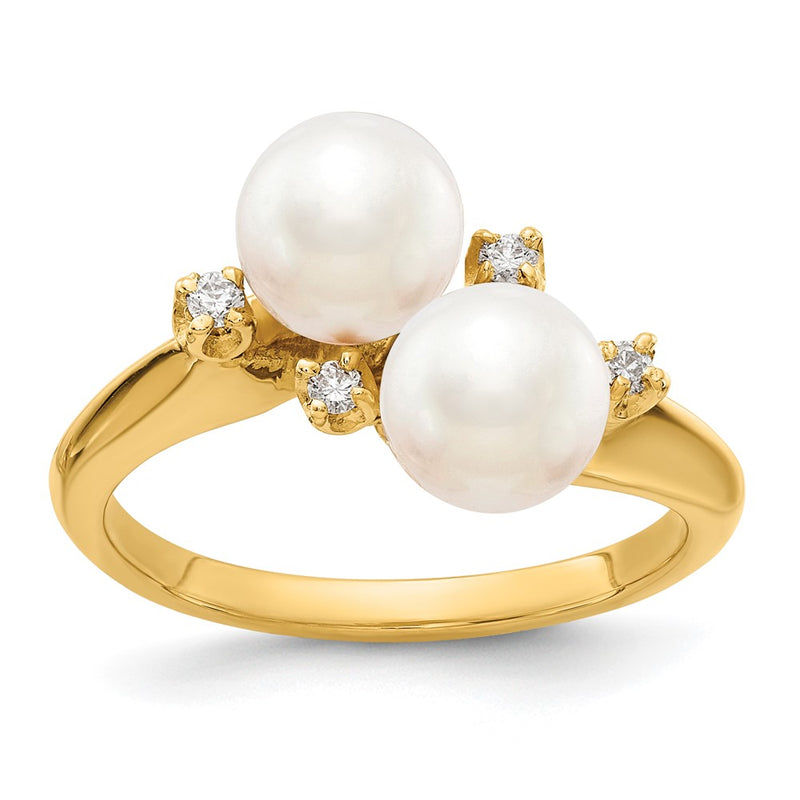14K Yellow Gold 6mm FW Cultured Pearl A Real Diamond ring
