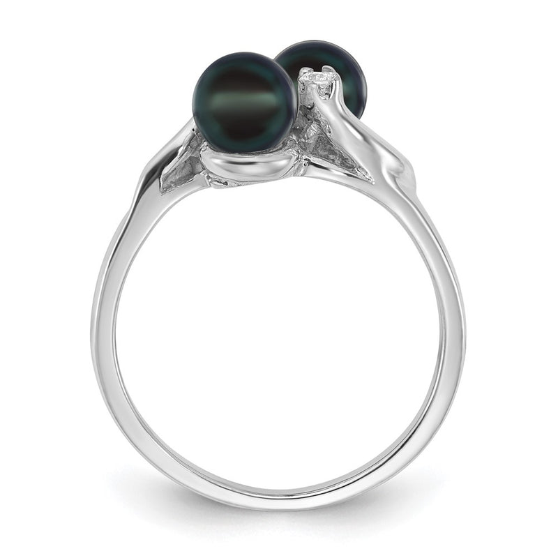 14k White Gold 5mm Black FW Cultured Pearl A Real Diamond ring