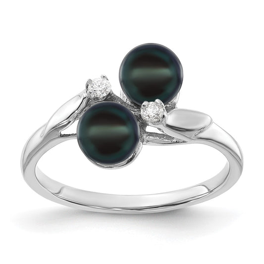 14k White Gold 5mm Black FW Cultured Pearl A Real Diamond ring