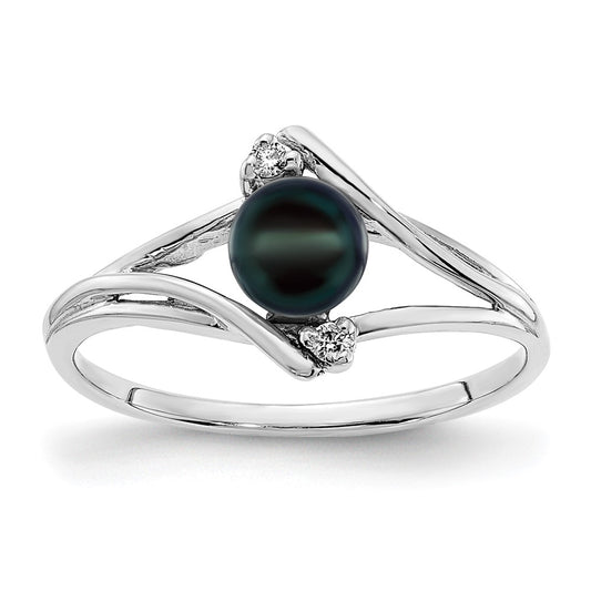 14k White Gold 5mm Black FW Cultured Pearl A Real Diamond ring