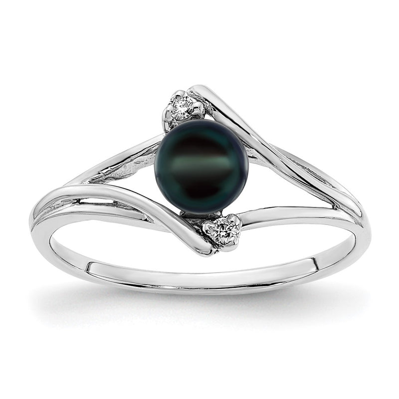 14k White Gold 5mm Black FW Cultured Pearl A Real Diamond ring