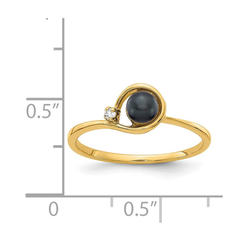 14k Yellow Gold 4mm Black FW Cultured Pearl AA Diamond ring