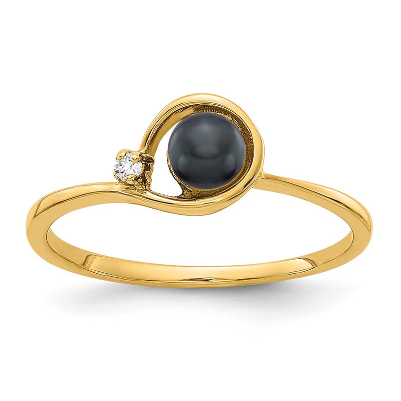 14k Yellow Gold 4mm Black FW Cultured Pearl VS Diamond ring