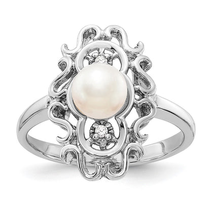 14k White Gold 5.5mm FW Cultured Pearl VS Diamond ring