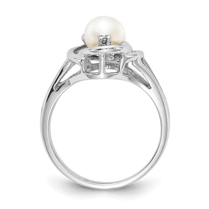 14k White Gold 6mm FW Cultured Pearl A Real Diamond ring