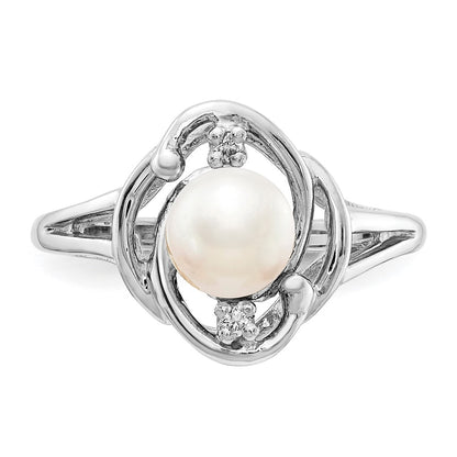 14k White Gold 6mm FW Cultured Pearl A Real Diamond ring