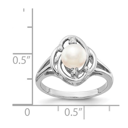 14k White Gold 6mm FW Cultured Pearl A Real Diamond ring