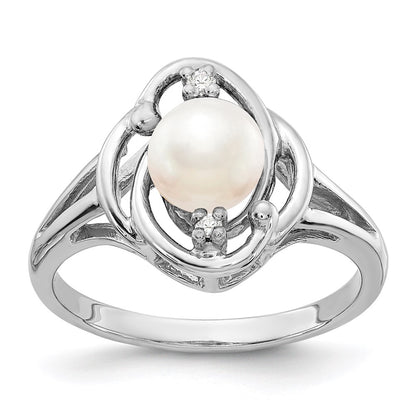 14k White Gold 6mm FW Cultured Pearl A Real Diamond ring