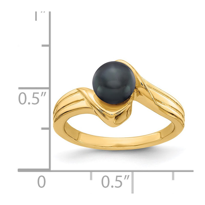 14K Yellow Gold 6mm Black FW Cultured Pearl ring