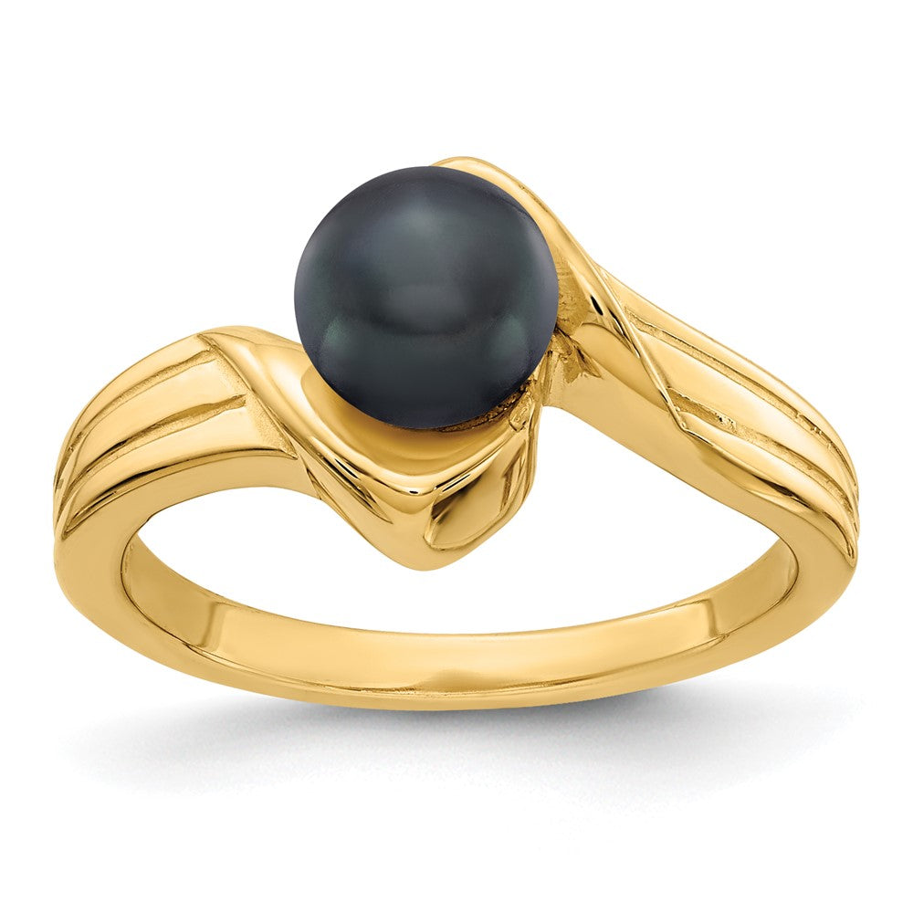 14K Yellow Gold 6mm Black FW Cultured Pearl ring