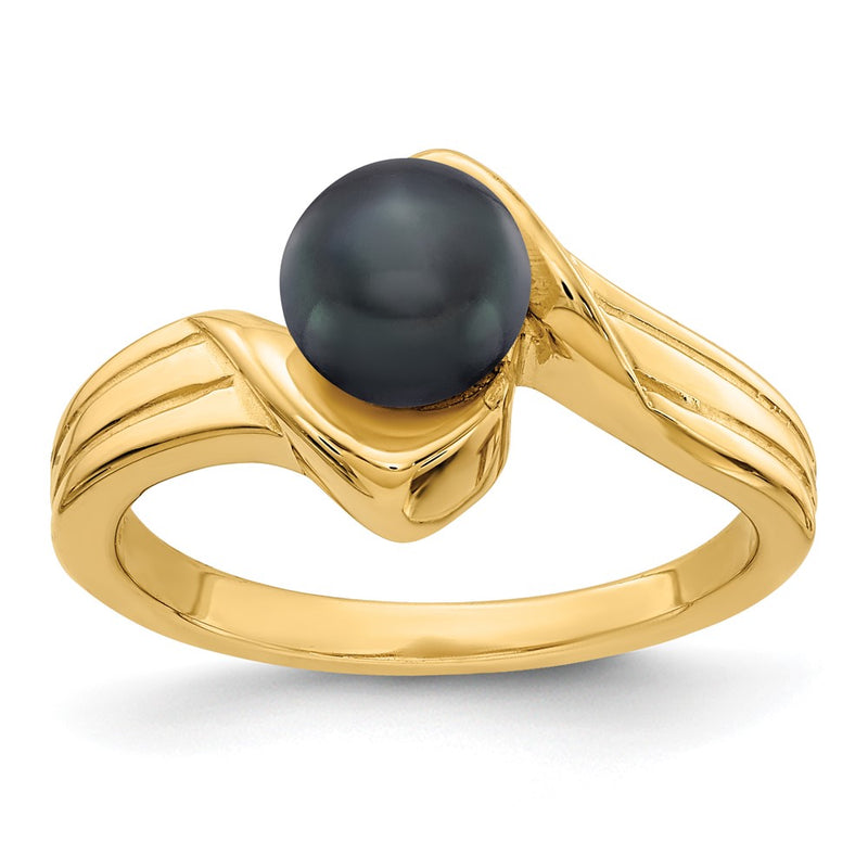 14K Yellow Gold 6mm Black FW Cultured Pearl ring