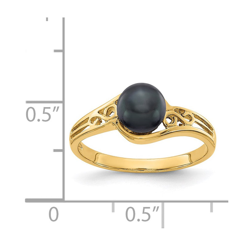 14K Yellow Gold 6mm Black FW Cultured Pearl ring