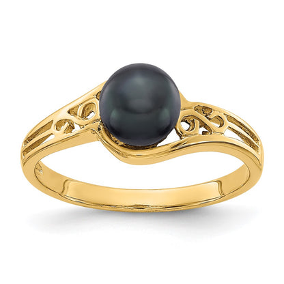14K Yellow Gold 6mm Black FW Cultured Pearl ring