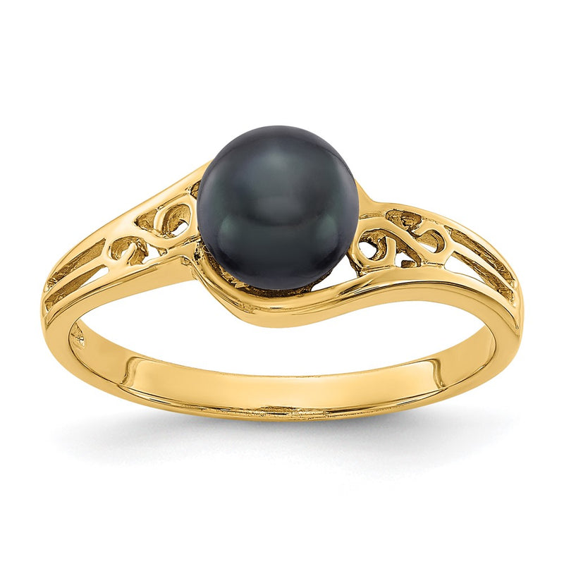 14K Yellow Gold 6mm Black FW Cultured Pearl ring