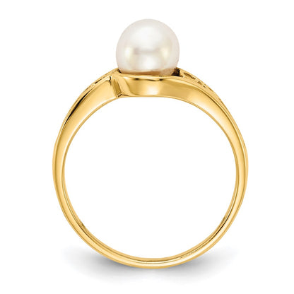 14K Yellow Gold FW Cultured Pearl Real Diamond FW Cultured Pearl ring