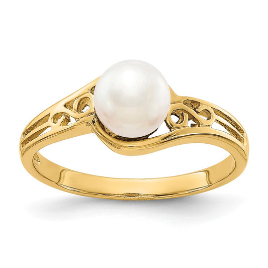 14K Yellow Gold FW Cultured Pearl Real Diamond FW Cultured Pearl ring