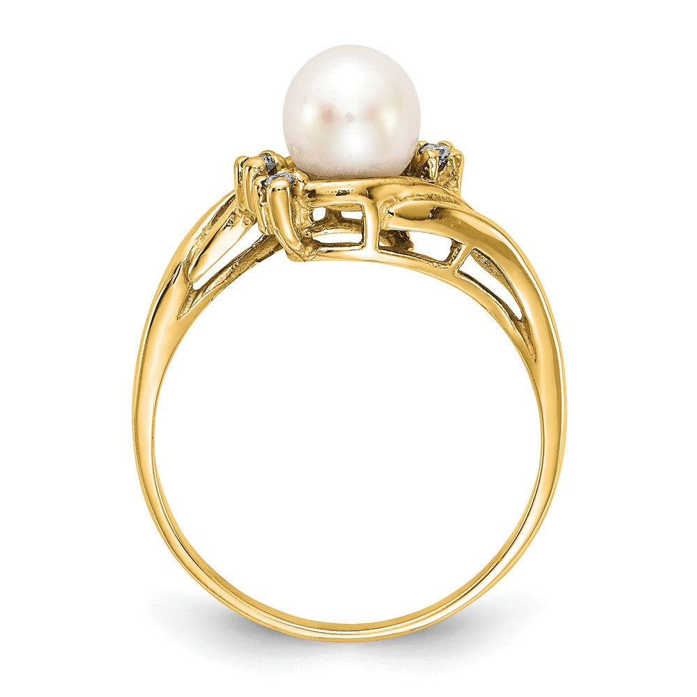 14k Yellow Gold Gold 6mm FW Cultured Pearl VS Diamond ring