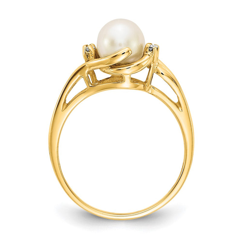 14K Yellow Gold 6mm FW Cultured Pearl A Real Diamond ring